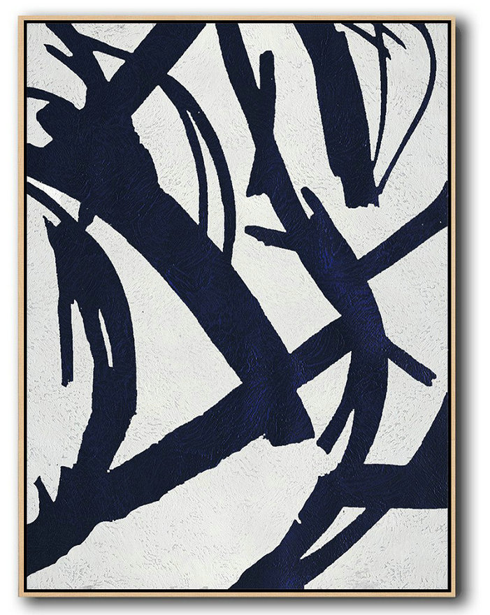 Large Modern Abstract Painting,Buy Hand Painted Navy Blue Abstract Painting Online,Large Contemporary Painting #Q3K3